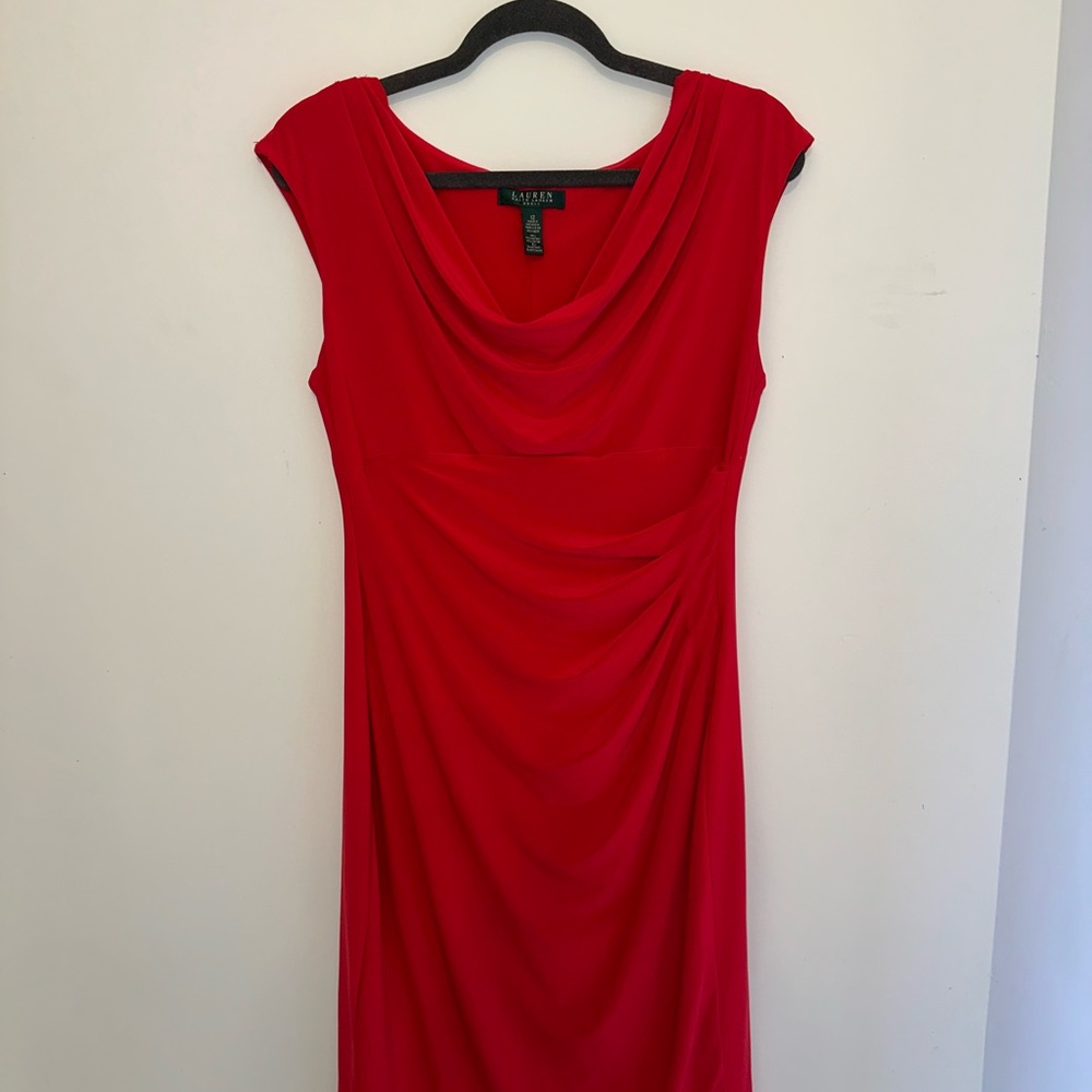 Lauren Ralph Lauren Red Draped Midi Dress